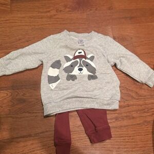 Toddler Pant And Sweatshirt Set Crewneck Raccoon Maroon Pants 18 M Baby Shower